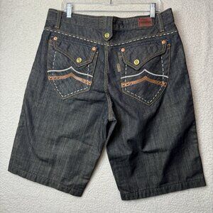 Parish Y2K Baggy Skater Embroidered Black Jorts with back pocket designs 36 W